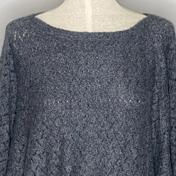 Lane Bryant Wool Blend Bell Sleeve Pointelle Knit Boatneck Sweater in Gray - Picture 2 of 8